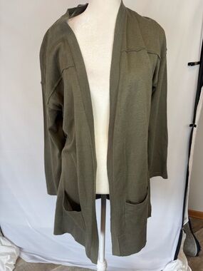 Style & Co. Olive Knit Petite Cardigan No Button Sweater, Front Pockets